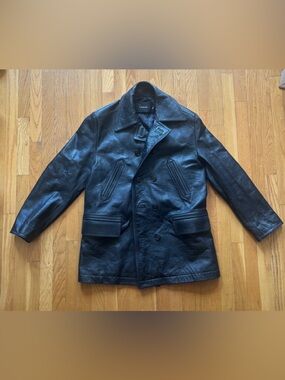Coach Double Breasted Black Leather Coat/Jacket